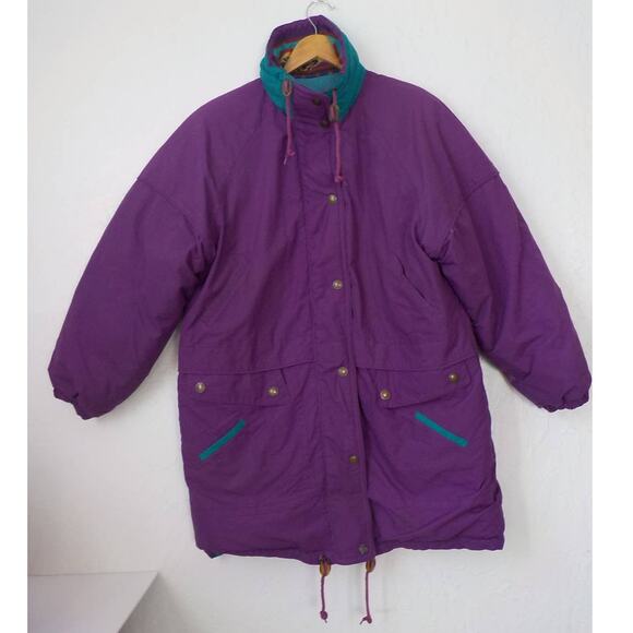 VTG London Fog Purple Teal Down Puffer Women size Large Jacket Coat Mid Length - Picture 14 of 14